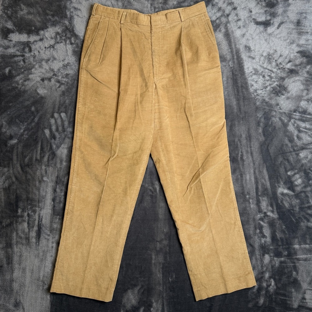Vintage Lands End Beige Tan Corduroy Chino Pants Mens Size 34x30 Old Money